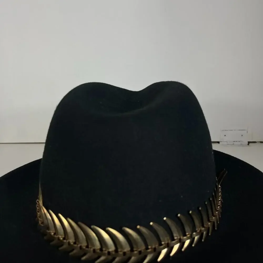 Amici Accessories Felted Wool Hat Womens Metallic Band One Size Black